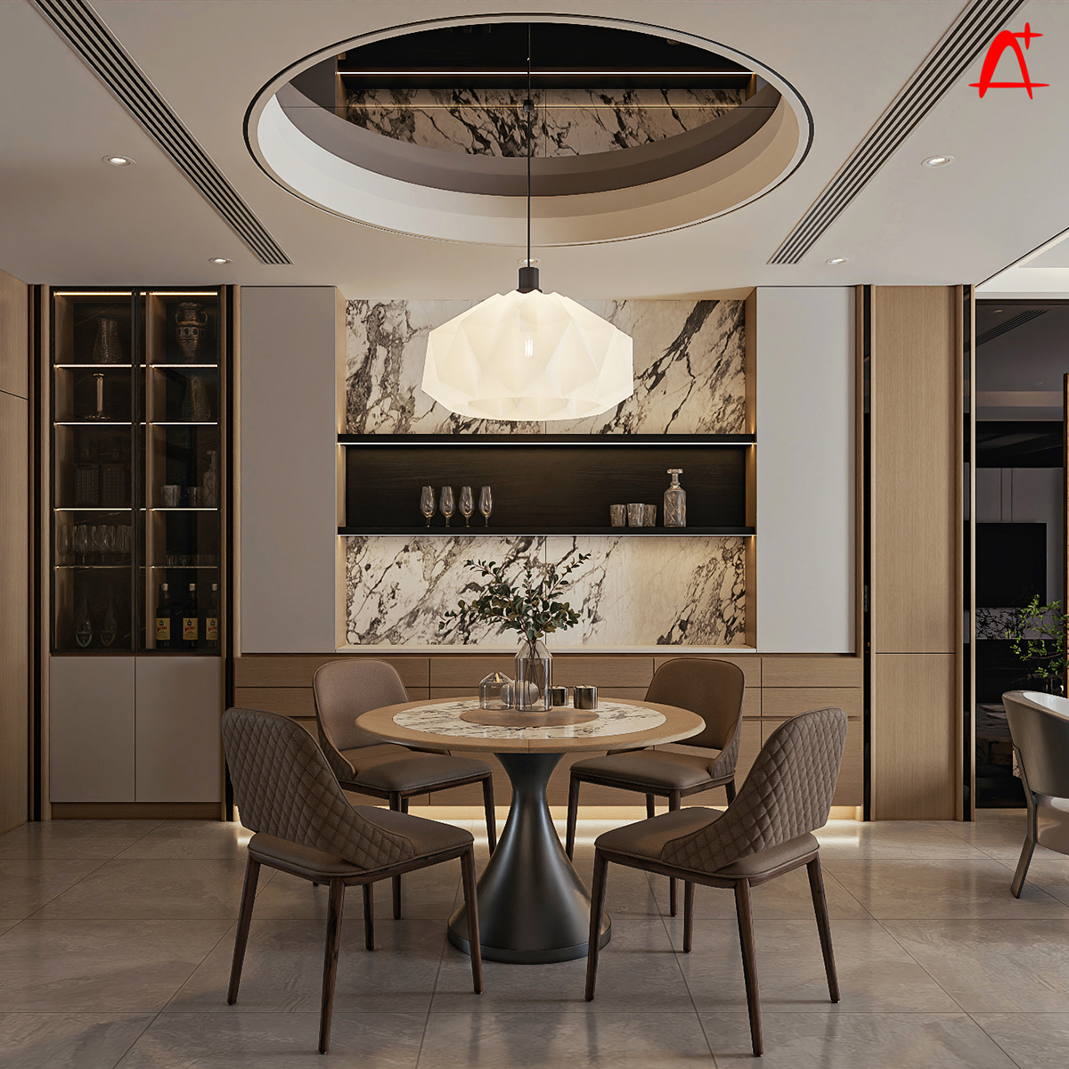 Trần ốp k&iacute;nh tạo điểm nhấn kiến tr&uacute;c r&otilde; r&agrave;ng